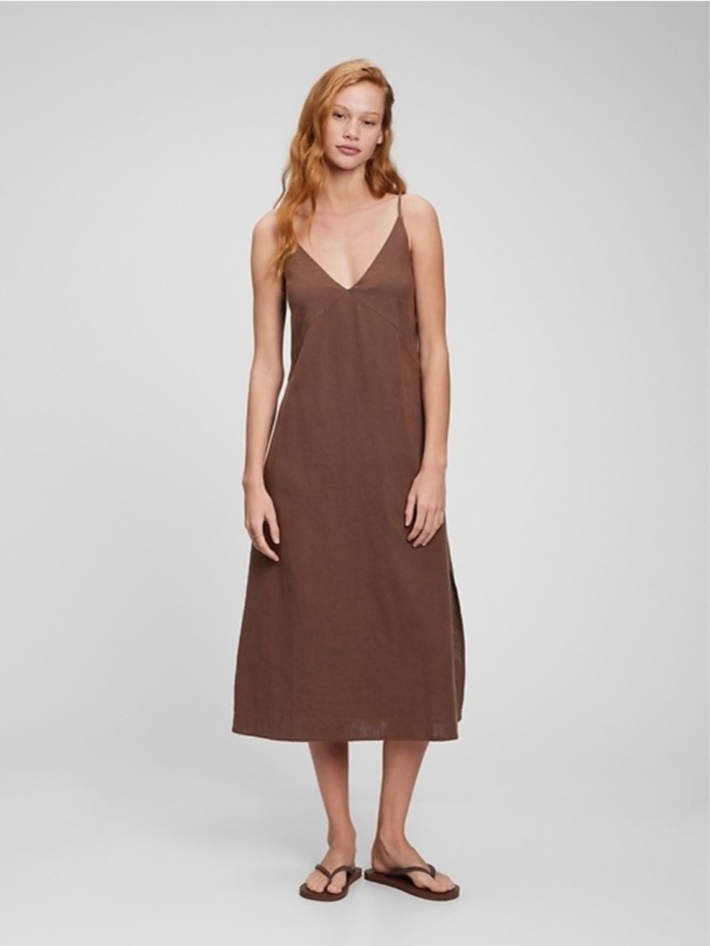 Gap Linen Blend Cami Midi Dress in the shade Espresso Brown